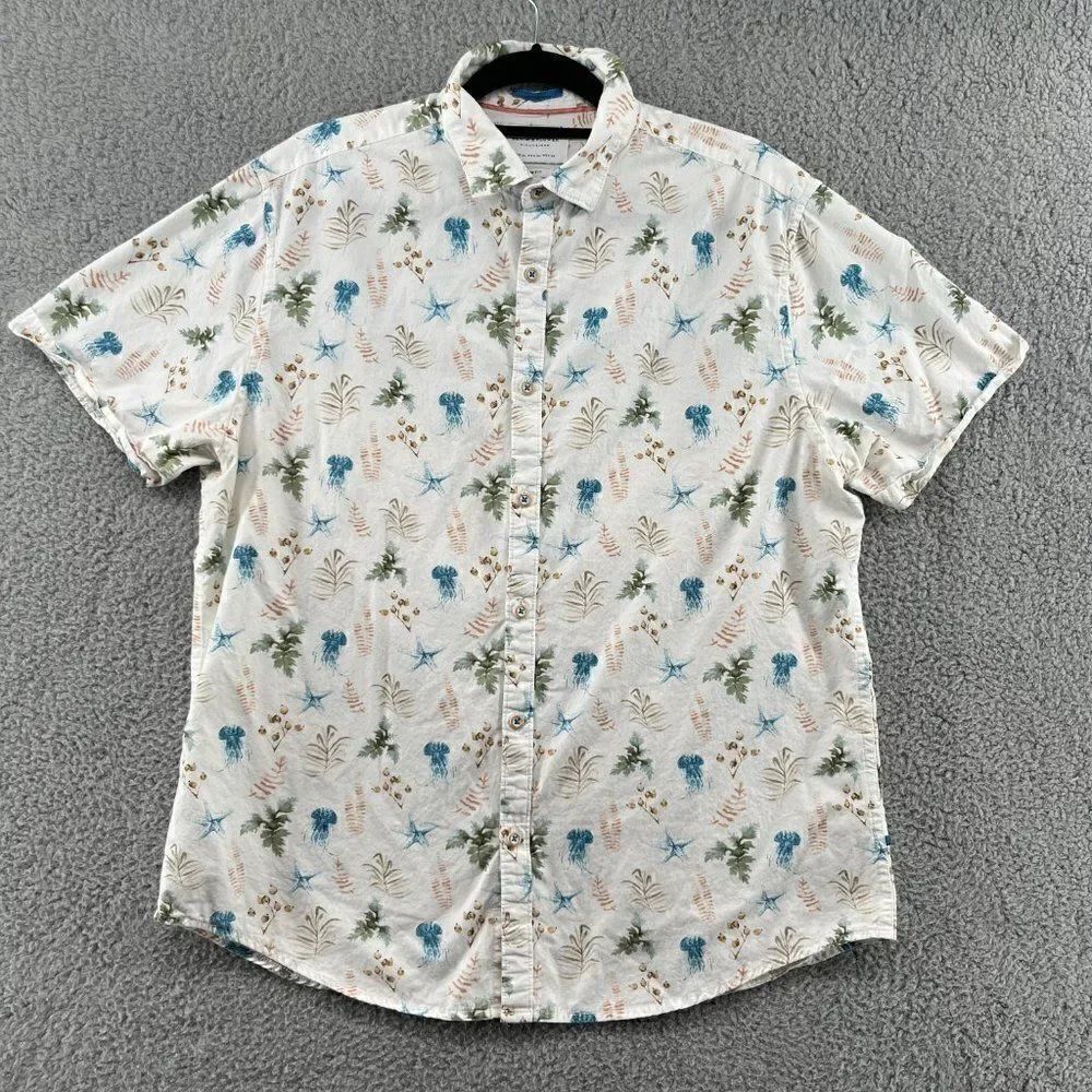 Denim & Flower Slim Fit Shirt Beach Printed Jelly Fish Starfish Mens Size XL